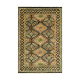 6x9 Gold, Forest Green, Peach Color Hand Knotted Wool Transitional Oriental Rug
