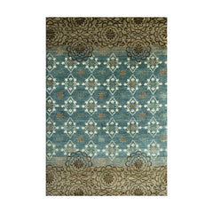 4x6 Teal, Tan, Ivory Color Hand Knotted Wool Transitional Oriental Rug