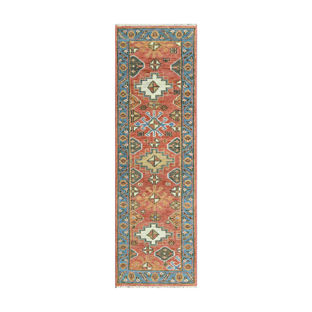 Multi Size Coral Blue Ivory Color Hand Knotted Oushak Wool Oriental Rug