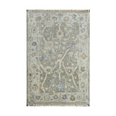 2x3 Gray, Beige, Blue Color Hand Knotted Oushak Wool Traditional Oriental Rug