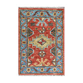 Multi Size Coral Blue Ivory Color Hand Knotted Oushak Wool Oriental Rug