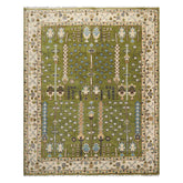Multi Size Green Ivory Peach Color Hand Knotted Oushak Wool Traditional Oriental Rug
