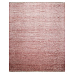 Multi Size Raspberry Ivory Color Hand Knotted Tibetan Wool & Bamboo Silk Contemporary Oriental Rug