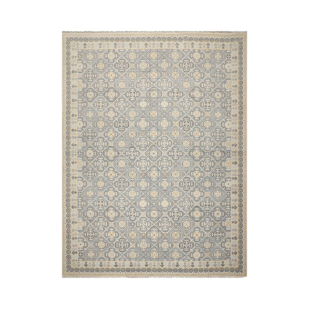 9x12 Ivory, Gray, Blue Color Hand Knotted Wool Transitional Oriental Rug