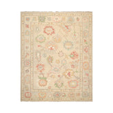 Multi Size Beige Ivory Aqua Color Hand Knotted Oushak Wool Oriental Rug