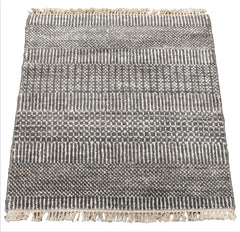 Square Ivory, Gray, Color Hand Knotted Tibetan Wool & Bamboo Silk Modern Oriental Rug