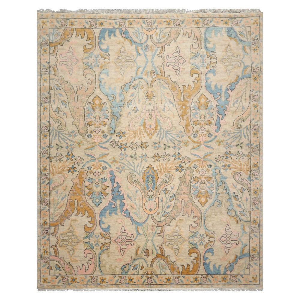 Multi Size Beige Blue Aqua Color Hand Knotted Oushak Wool Transitional Oriental Rug