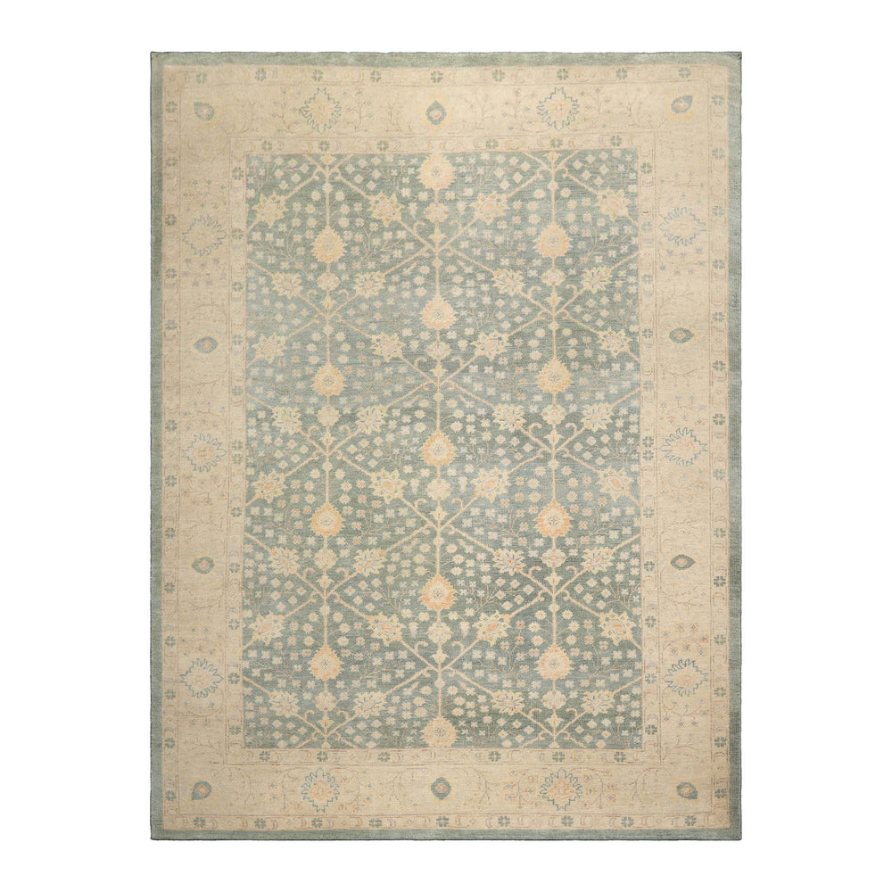 Multi Size Green Beige Caramel Color Hand Knotted Oushak Wool Antique Oriental Rug