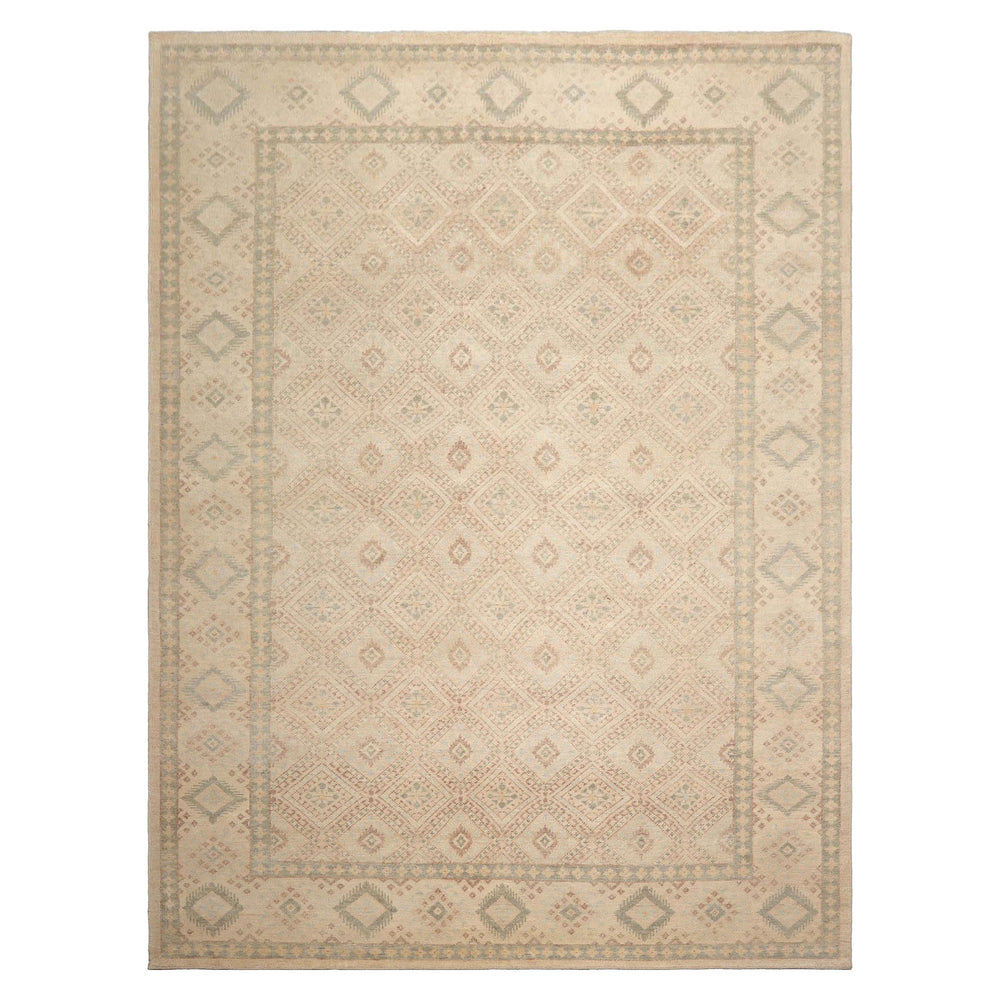 Multi Size Beige Tan Sage Color Hand Knotted Oushak Wool Transitional Oriental Rug