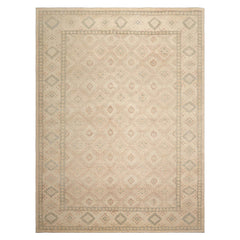 Multi Size Beige Tan Sage Color Hand Knotted Oushak Wool Transitional Oriental Rug