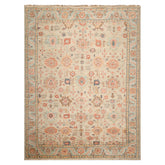 Multi Size Beige Turquoise Gold Color Hand Knotted Oushak Wool Traditional Oriental Rug