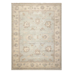 Multi Size Mint Ivory Brown Color Hand Knotted Oushak Wool Traditional Oriental Rug