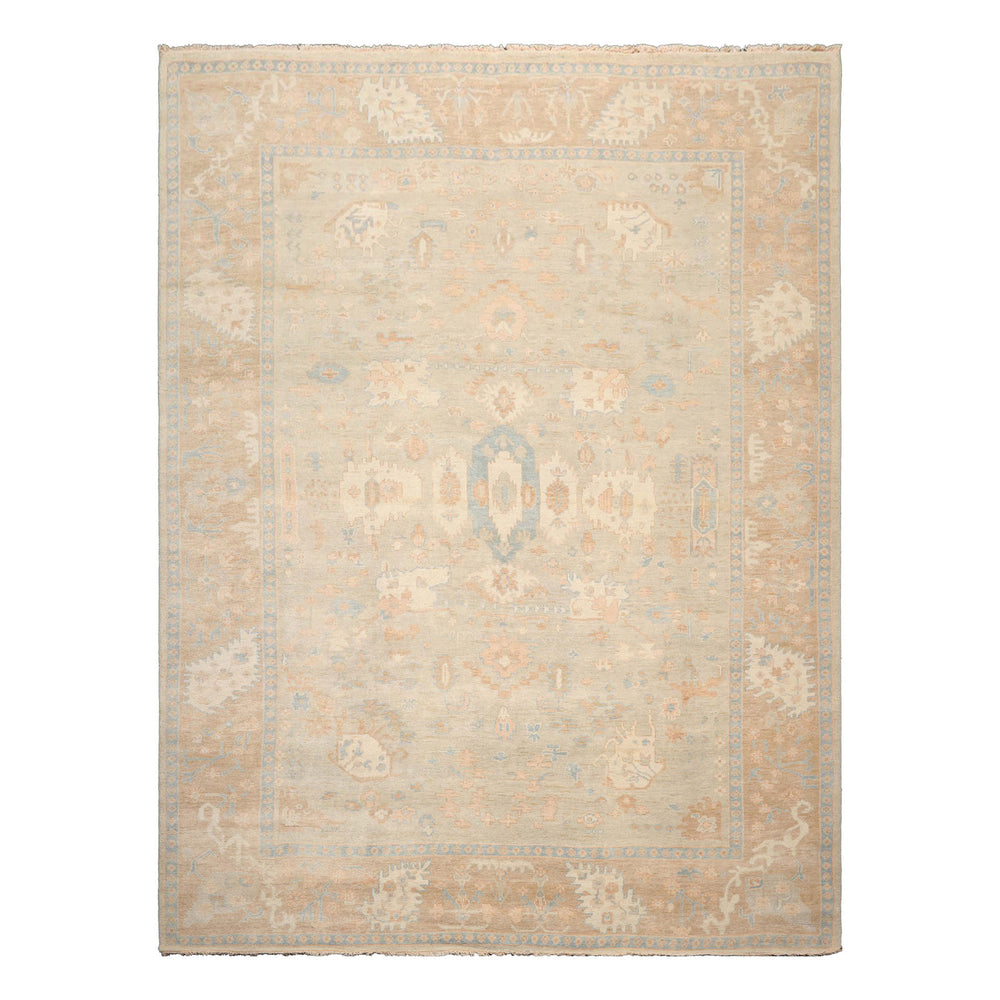 Multi Size Gray Beige Tan Color Hand Knotted Oushak Wool Traditional Oriental Rug