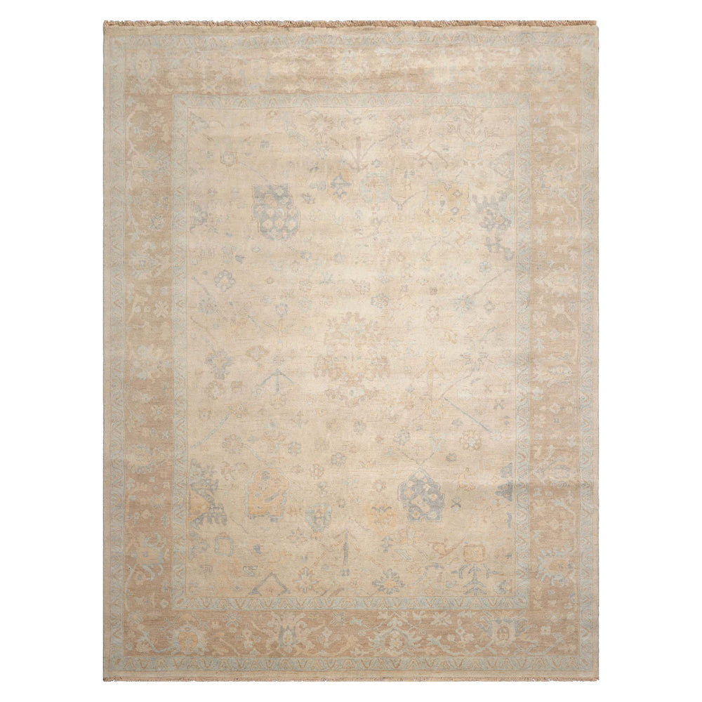 Multi Size Beige Tan Aqua Color Hand Knotted Oushak Wool Traditional Oriental Rug