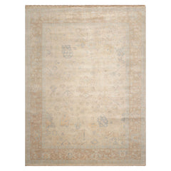 Multi Size Beige Tan Aqua Color Hand Knotted Oushak Wool Traditional Oriental Rug