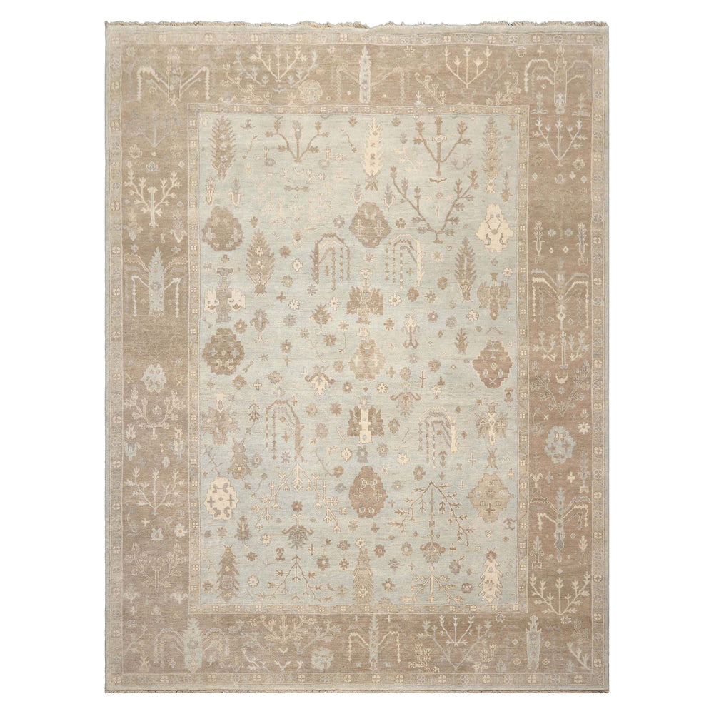 Multi Size Sage Taupe Ivory Color Hand Knotted Oushak Wool Traditional Oriental Rug
