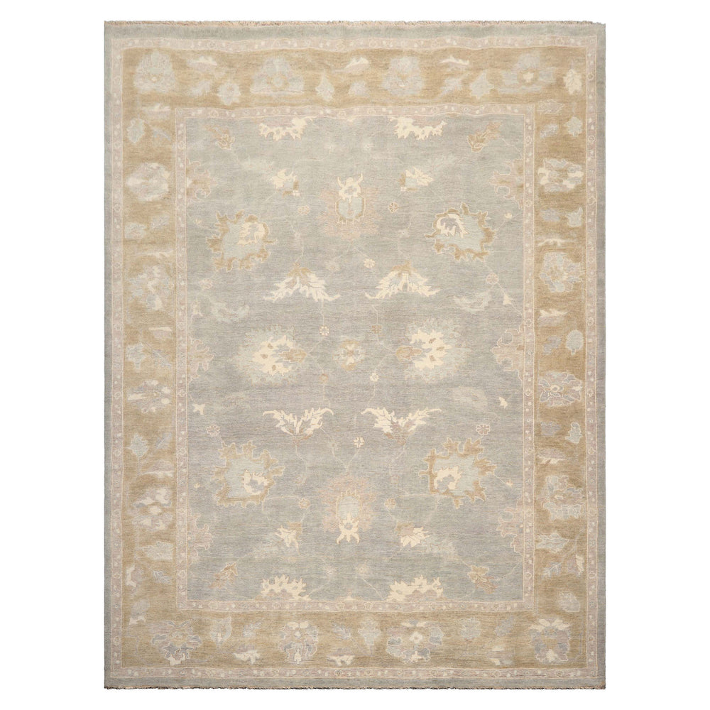 Multi Size Gray Pistachio Ivory Color Hand Knotted Oushak Wool Traditional Oriental Rug