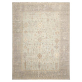 Multi Size Mint Gray Ivory Color Hand Knotted Oushak Wool Traditional Oriental Rug