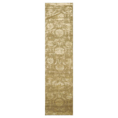 3x12 Tone on Tone Green, , Color Hand Knotted Tibetan Wool & Silk Transitional Oriental Rug