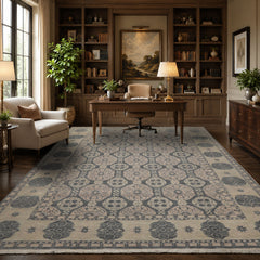 8x10 Gray, Beige, Blush Color Hand Knotted Wool Transitional Oriental Rug