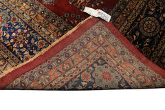 Runner Rusty Red, Navy, Mint Color Hand Knotted Sarouk New Zealand Wool Traditional Oriental Rug