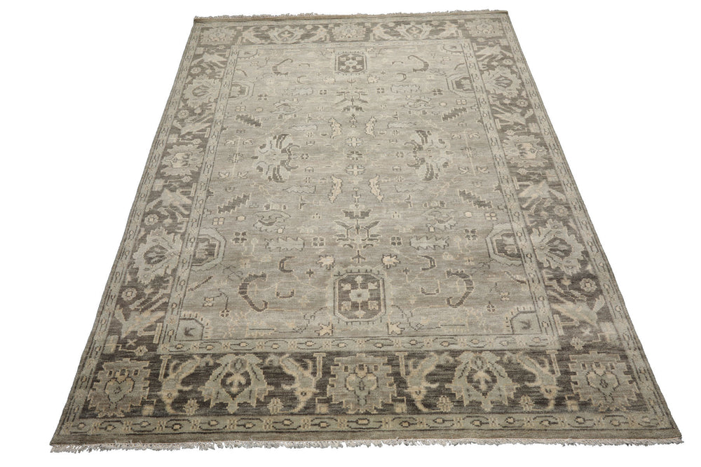 Multi Size Gray Beige Moss Color Hand Knotted Oushak Wool Traditional Oriental Rug