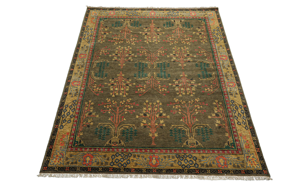 Multi Size Green Pistachio Coral Color Hand Knotted Wool Oriental Rug