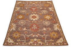 Knotted Rug Brown Hand Knotted 8'x10' Transitional Embossed Look Oushak Wool Oriental Area Rug