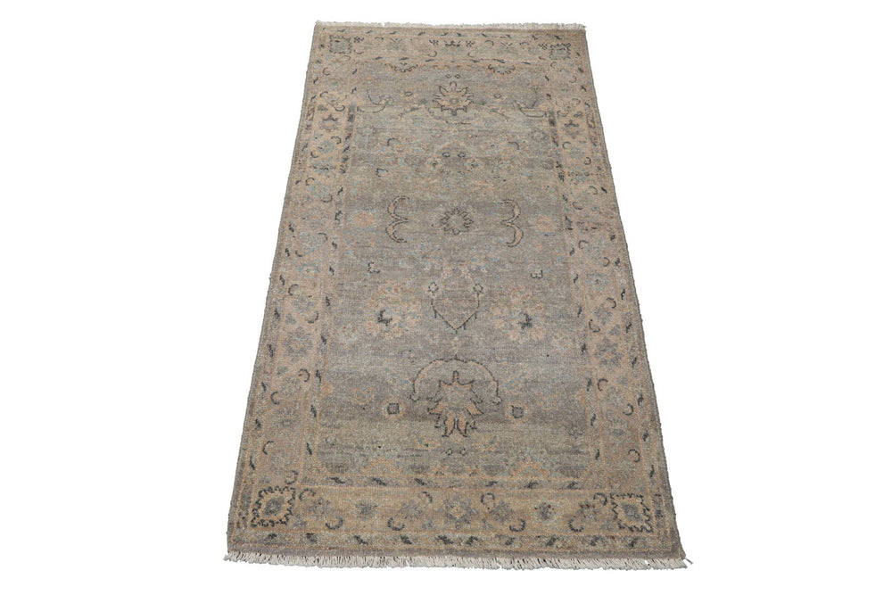 3x5 Gray, Beige, Aqua Color Hand Knotted Afghan Oushak Wool Transitional Oriental Rug