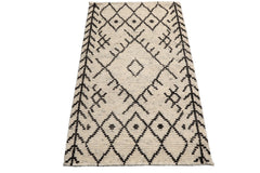 Knotted Rug Ivory Hand Knotted 3'0''x5'0" Afghan Moroccan Modern Contemporary Tribal Wool Oriental Area Rug