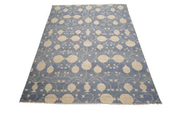 Multi Size Blue Beige Ivory Color Hand Knotted Afghan Oushak Wool Transitional Oriental Rug