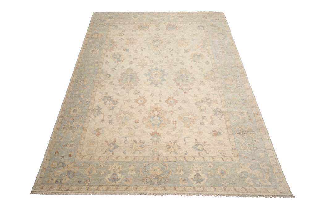 Multi Size Beige Mint Peach Color Hand Knotted Afghan Oushak Wool Traditional Oriental Rug