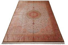 Knotted Rug Gray Blush Hand Knotted 9'x12' Authentic Kum Traditional 500 KPSI 100% Silk Oriental Area Rug