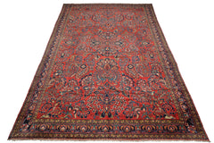 Knotted Rug Burnt Orange Navy Hand Knotted Palace Size Vintage Lilihan Traditional 100% Wool Oriental Area Rug