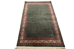 4x6 Green, Ivory, Blue Color Hand Knotted Wool Traditional Oriental Rug