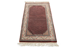 3x5 Maroon, Ivory, Aqua Color Hand Knotted Wool Traditional Oriental Rug