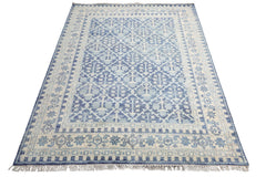 Knotted Rug Blue Gold Hand Knotted Multi Size Wool Oushak Transitional Rugs