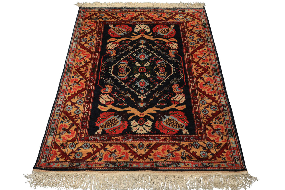 4x6 Navy, Gold, Burgundy Color Hand Knotted Turkish Oushak Wool Oriental Rug
