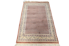 4x6 Rose, Ivory, Taupe Color Hand Knotted Wool Traditional Oriental Rug