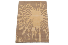 Knotted Rug Tone on Tone Beige Hand Knotted 2'x3' Tibetan Modern Contemporary Wool and Silk Oriental Area Rug