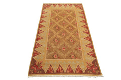 4x6 Brown, Gold, Green Color Hand Knotted Caucasian Wool Traditional Oriental Rug