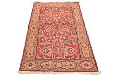 4x6 Rose, Tan, Ivory Color Hand Knotted Soumak Wool Transitional Oriental Rug