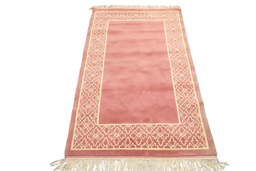 4x6 Blush, Ivory, Color Hand Knotted Indo Tibetan Wool Transitional Oriental Rug