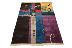 5x7 Chocolate, Lavender, Blue Color Hand Knotted Oushak Wool Oriental Rug