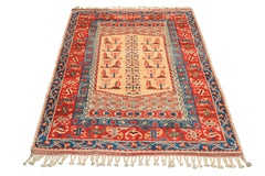 6x7 Ivory, Orange, Aqua Color Hand Knotted Turkish Kula Wool Traditional Oriental Rug