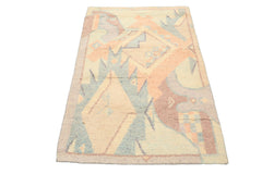 4x6 Ivory, Aqua, Lavender Color Hand Knotted Indo Tibetan Wool Oriental Rug