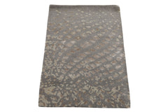 Knotted Rug Tone on Tone Gray Hand Knotted 2'x3' Tibetan Modern Contemporary Wool and Silk Oriental Area Rug