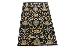 3x5 Charcoal, Beige, Gray Color Hand Knotted Indo Persian Wool Transitional Oriental Rug