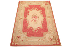 6x9 Fuschsia, Beige, Mint Color Hand Knotted French Aubusson Needlepoint Wool Traditional Oriental Rug
