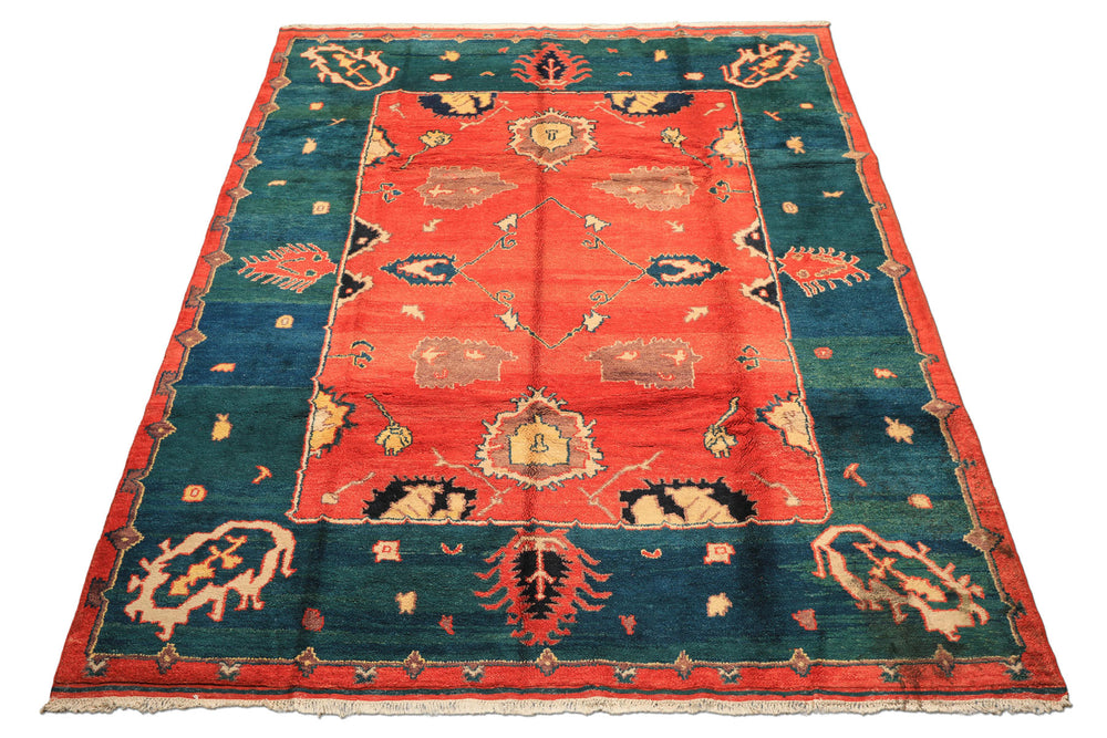 9x12 Coral, Turquoise, Teal Color Hand Knotted Turkish Oushak Wool Oriental Rug